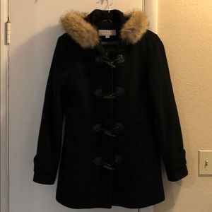 Marc New York Black Toggle Coat w/ Fur Trim